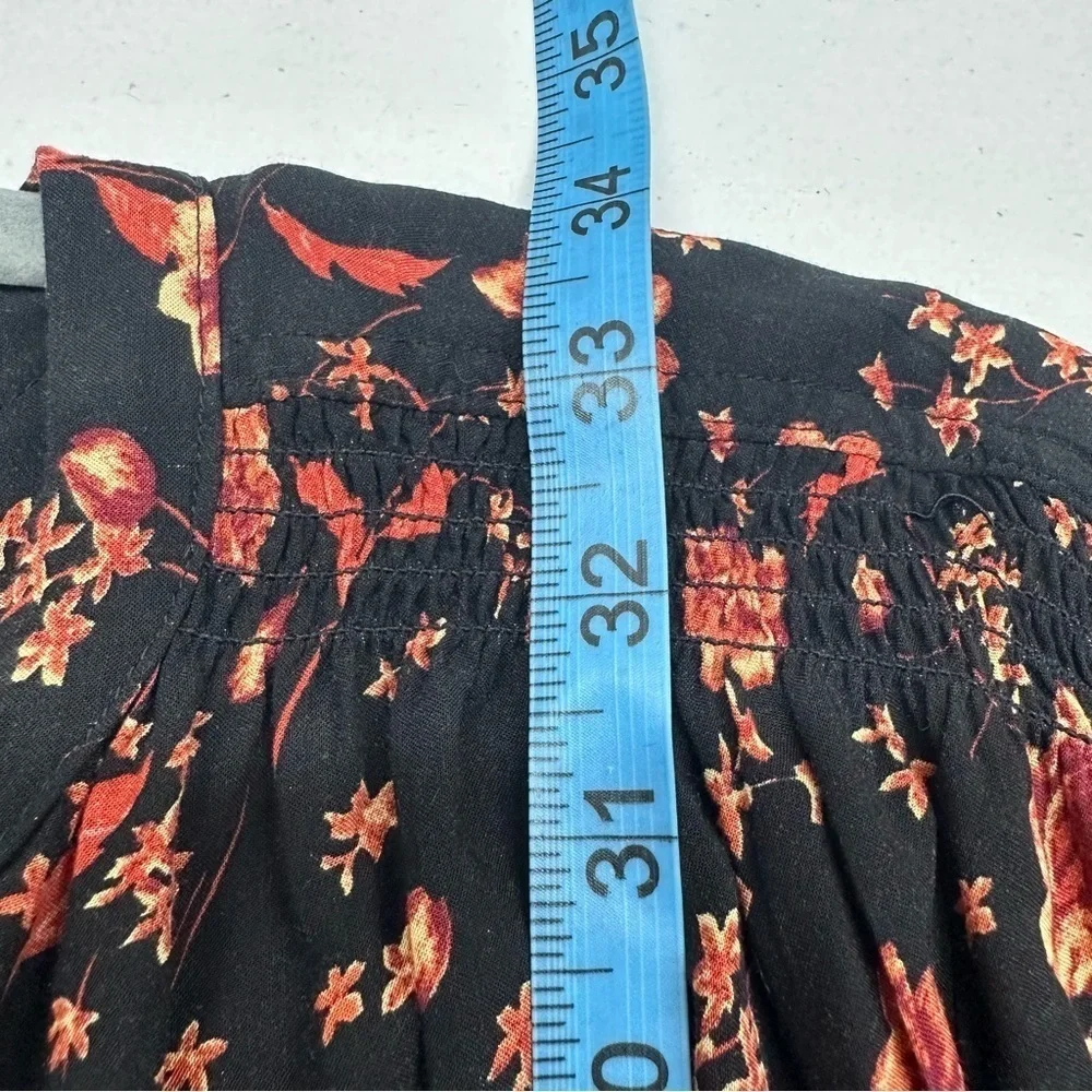 Free People Women’s Flower Fields Black Mini Dress Medium Fall Floral Oversized